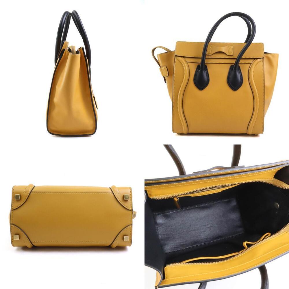 Celine Luggage Leather Yellow Gold Shopper Mustard Black Handbag